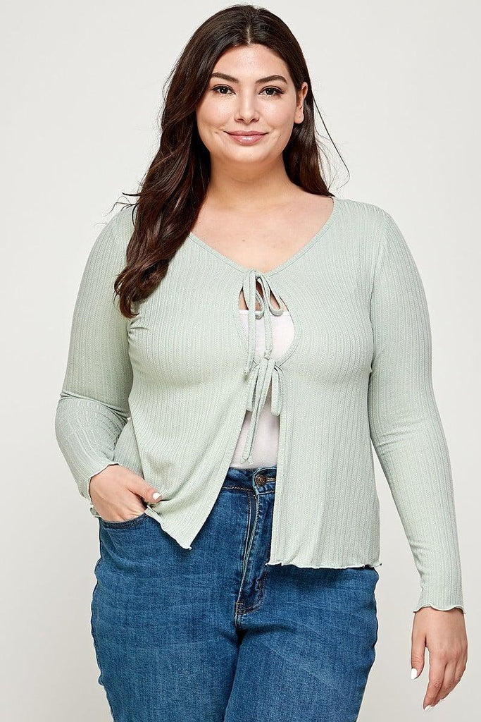 Solid Ribbed Pointelle Cardigan - Pangea Silver