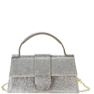 Rhinestone Allover Chic Design Handle Bag. Gold. www.pangeasilver.com